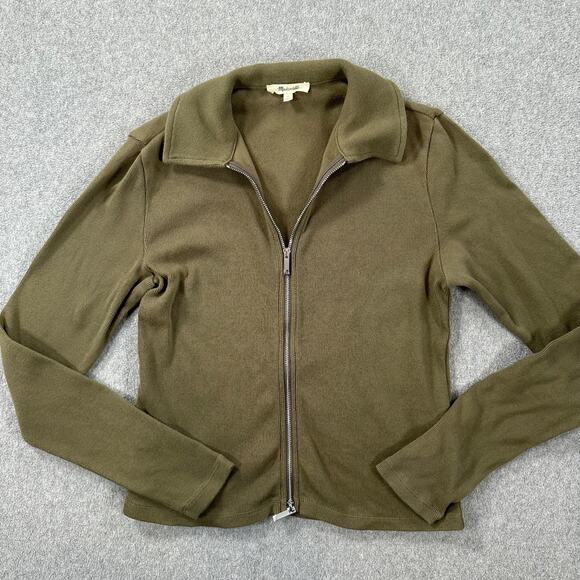 Madewell Ribbed Zip-Front Tee Jacket Women's Small Olive Green Collared NP898 - Picture 1 of 9